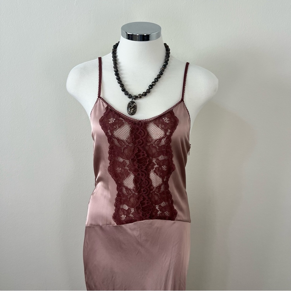 NWT ZARA Satin Style Lace Slip Dress Dusty Rose Deep Red Lace Size S Festival - Picture 3 of 11